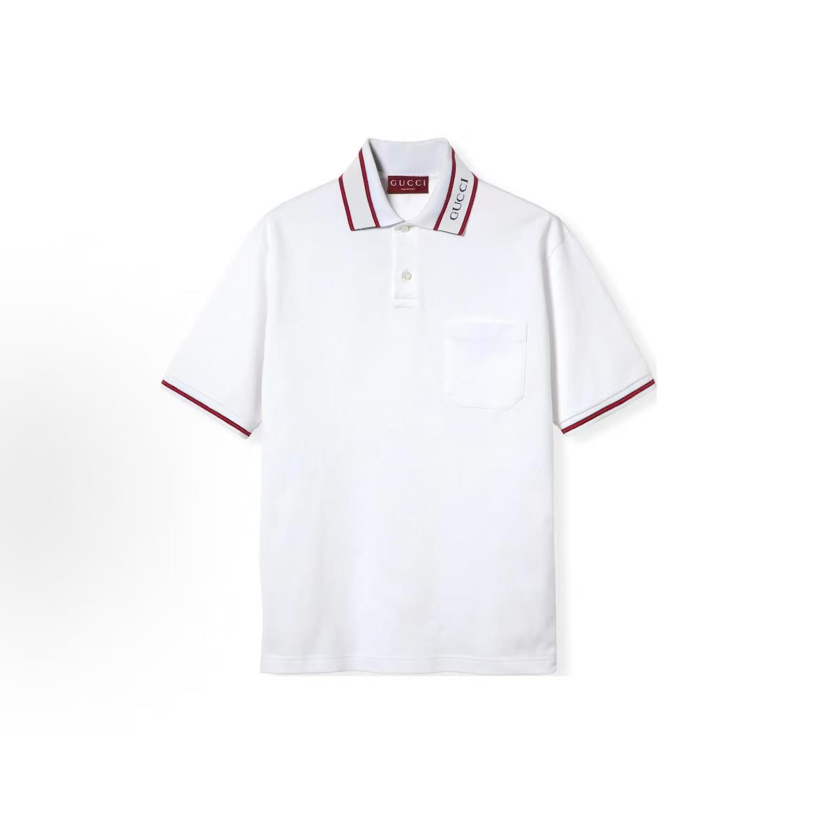 GUCCI Lido series Polo shirt with logo embroidered stripe trim, straight-cut, long-sleeved, short-sleeved, men's style, white color