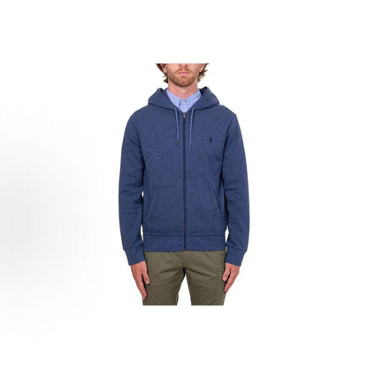 Ralph Lauren SS24 Small Spur Embroidered Logo Cotton Blend Hooded Zip Long Sleeve Sweatshirt for Men, Blue