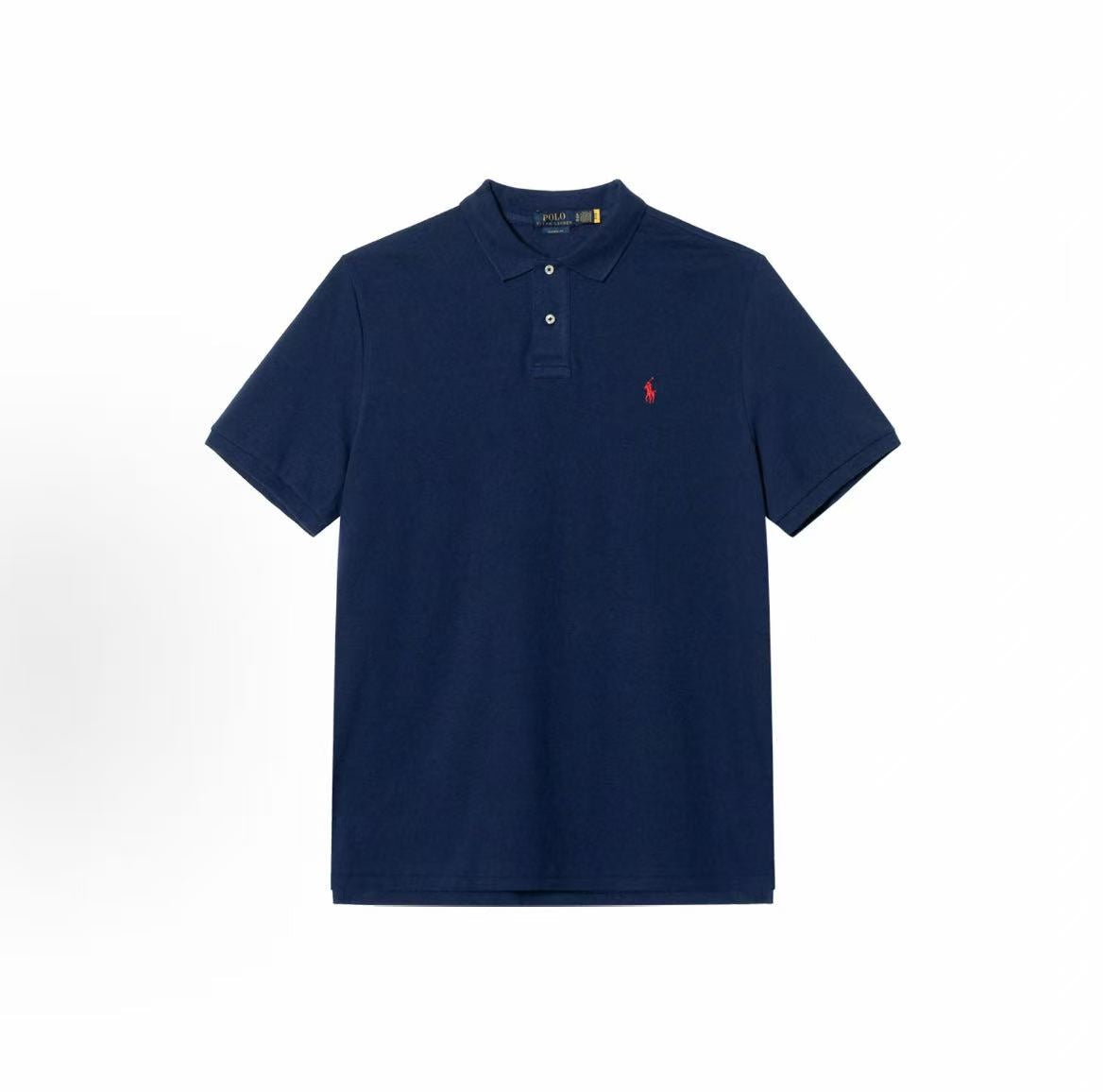 Ralph Lauren FW21 Solid-color Logo Embroidered Pullover Half-Button Short-Sleeve Polo Shirt - Wavy Hair - Men's - Blue
