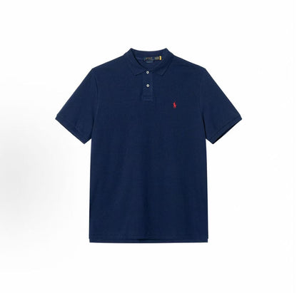 Ralph Lauren FW21 Solid-color Logo Embroidered Pullover Half-Button Short-Sleeve Polo Shirt - Wavy Hair - Men's - Blue