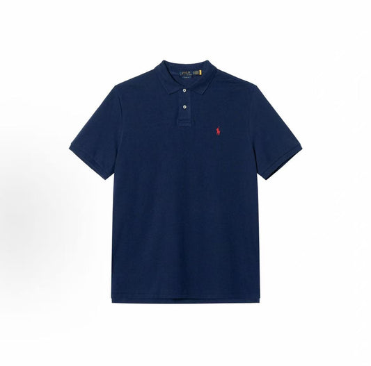 Ralph Lauren FW21 Solid-color Logo Embroidered Pullover Half-Button Short-Sleeve Polo Shirt - Wavy Hair - Men's - Blue
