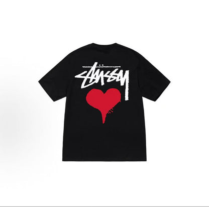 Stussy SS22 Stock Heart Tee - A plain heart patterned crew-neck short-sleeved American retro T-shirt, available for both men and women.