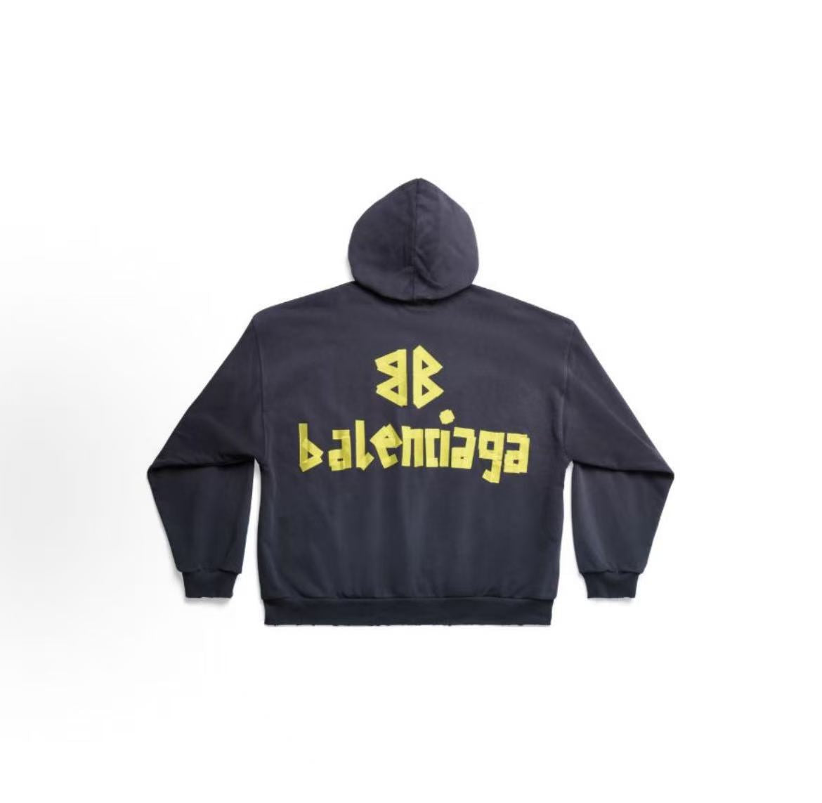 Balenciaga SS24 Logo letter print hooded pullover in loose fit, same style for both men and women, in dark blue color.
