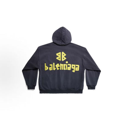 Balenciaga SS24 Logo letter print hooded pullover in loose fit, same style for both men and women, in dark blue color.
