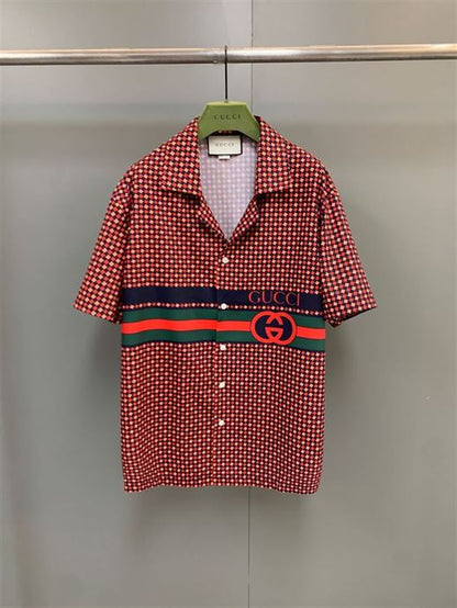 GUCCI GEOMETRIC HOUNDSTOOTH PRINT BOWLING SHIRT – GGS026