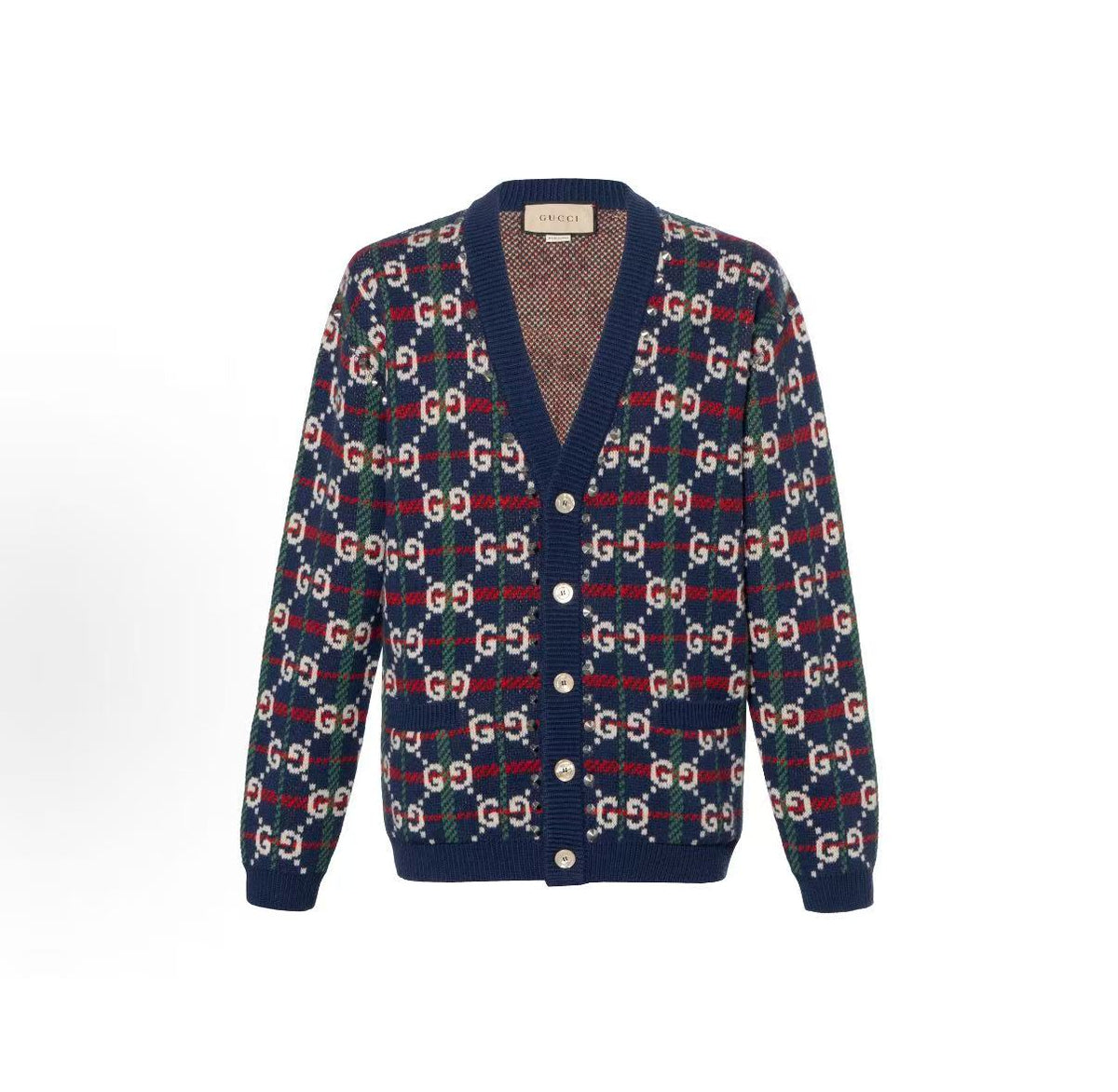 GUCCI 2023 Spring Collection Logo Print Single-Button Long-Sleeve Sweater for Men in Blue
