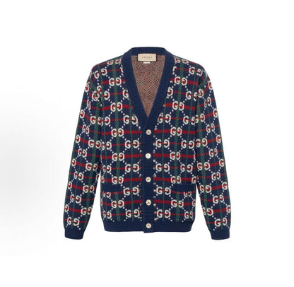 GUCCI 2023 Spring Collection Logo Print Single-Button Long-Sleeve Sweater for Men in Blue