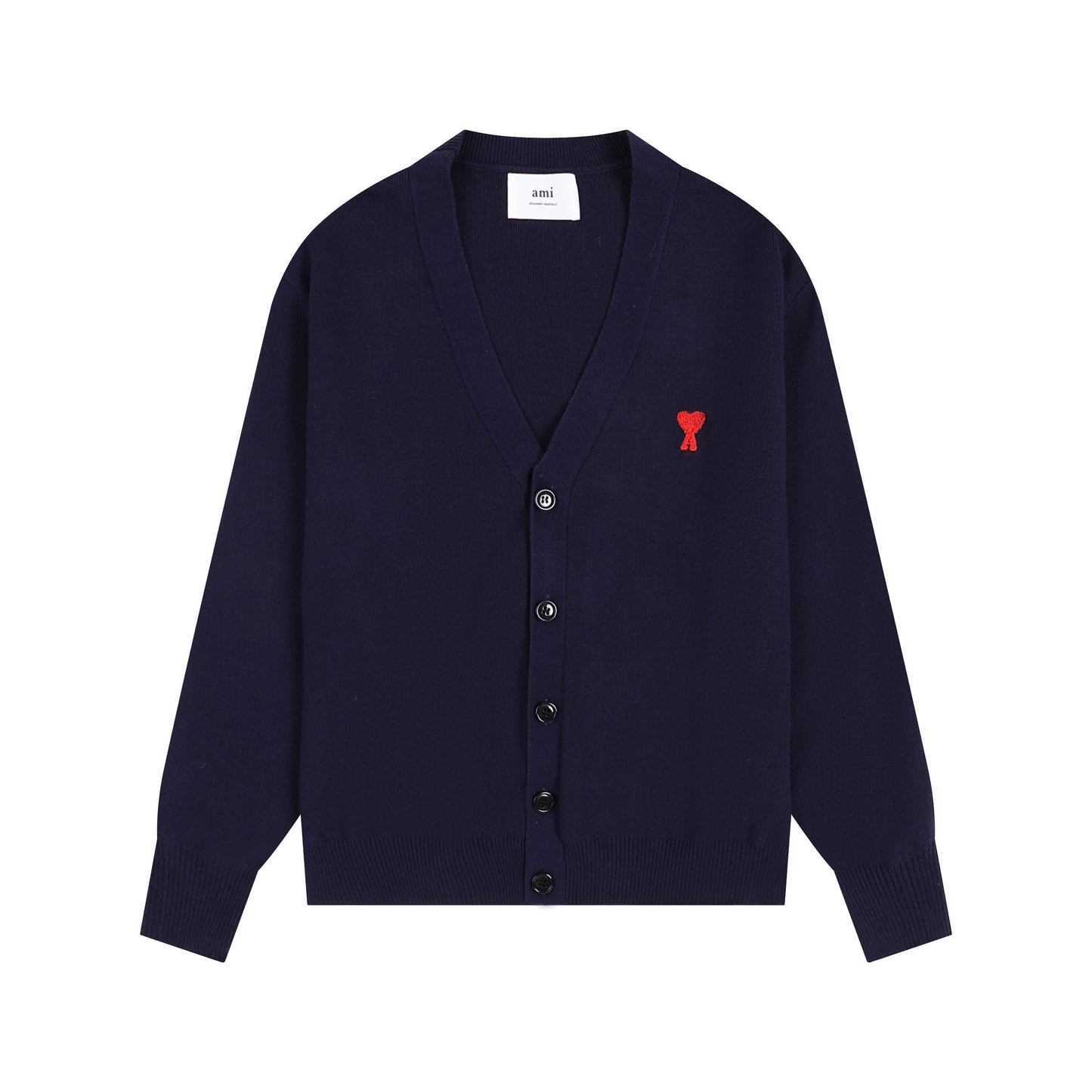 AMI Small Logo V-neck Button Sweater Black