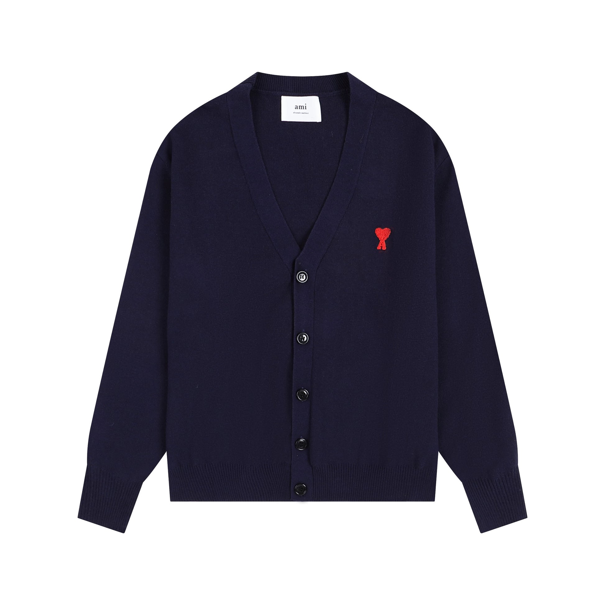 AMI Small Logo V-neck Button Sweater Black