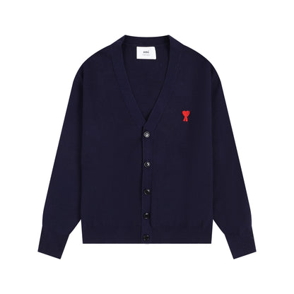 AMI Small Logo V-neck Button Sweater Black
