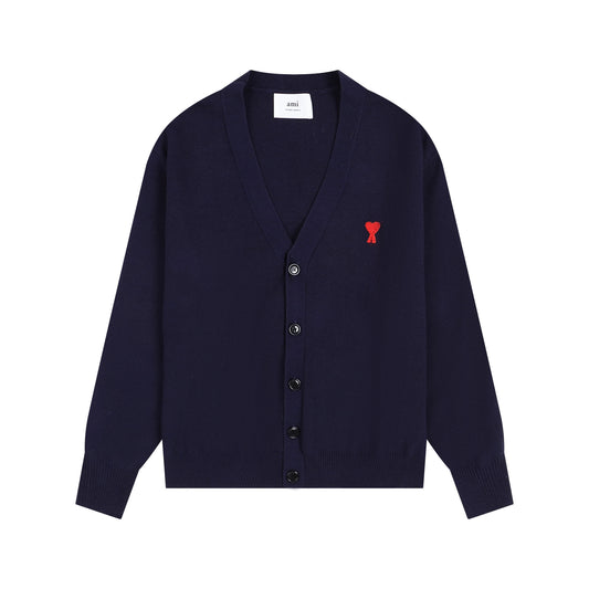 AMI Small Logo V-neck Button Sweater Black