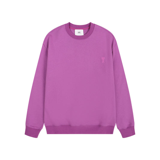 AMI Solid Color Crew Neck Hoodie Purple
