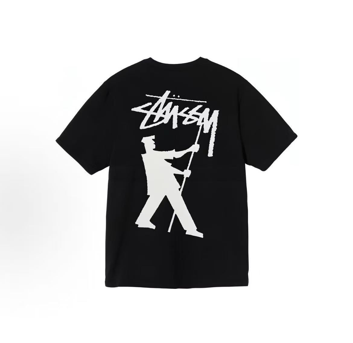 Stussy Cartoon Print Round Neck American Vintage T-Shirt, Unisex Couple's Style