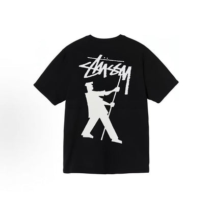 Stussy Cartoon Print Round Neck American Vintage T-Shirt, Unisex Couple's Style