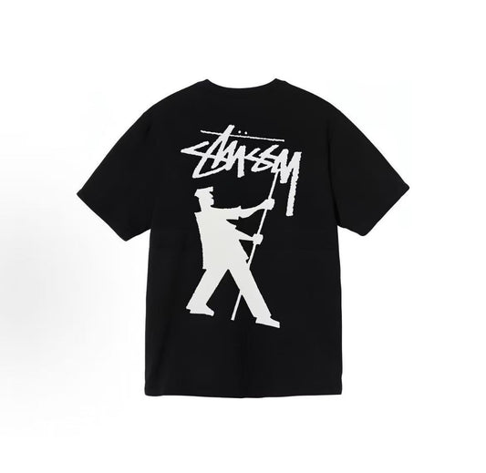 Stussy Cartoon Print Round Neck American Vintage T-Shirt, Unisex Couple's Style