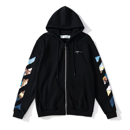 Off-White oil painting arrow zipper hooded cardigan sweatshirt black