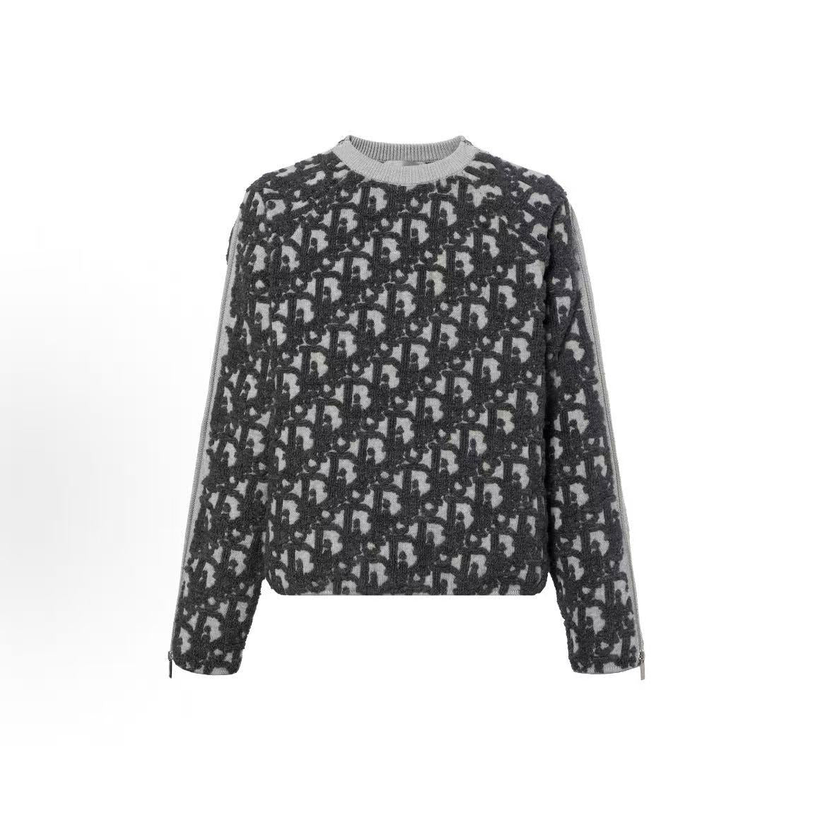 DIOR (Dior) Autumn 2025 Men's Collection - Wool Blend Oblique Print Round-neck Long-sleeved Sweater - Men's Style - Gray