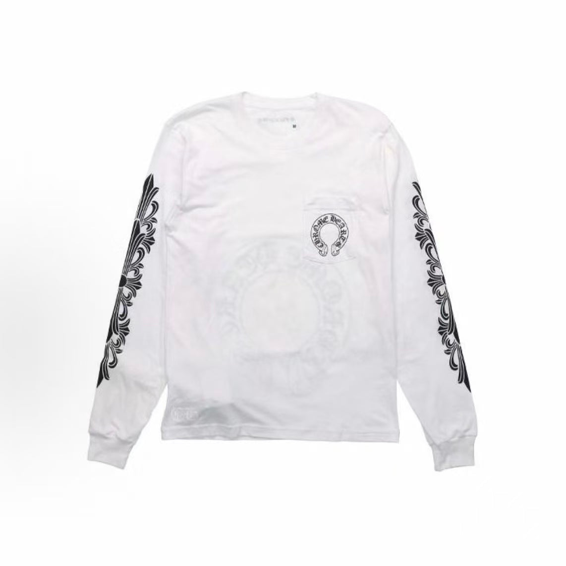 Chrome Hearts Arm-scarfed large horseshoe sleeve T-shirt, same style for both men and women, white color