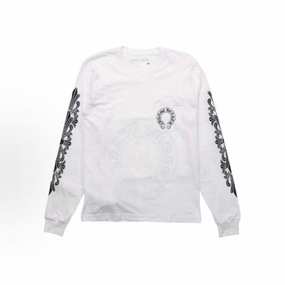 Chrome Hearts Arm-scarfed large horseshoe sleeve T-shirt, same style for both men and women, white color