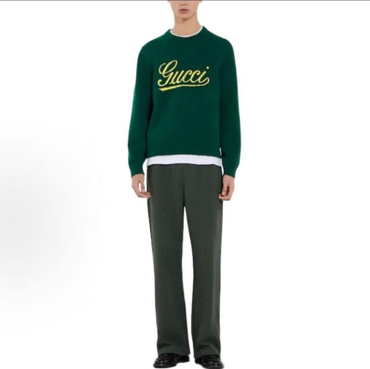 GUCCI: Embroidered Pattern Knitted Wool Pullover with Slouchy Shoulder Design - Sweater for Men