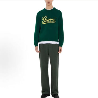 GUCCI: Embroidered Pattern Knitted Wool Pullover with Slouchy Shoulder Design - Sweater for Men
