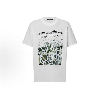 LOUIS VUITTON SS26 Men's SKI Skiing Collection Velvet Plaid Short-Sleeved Round-Neck Drop-Shoulder T-Shirt Men's Style