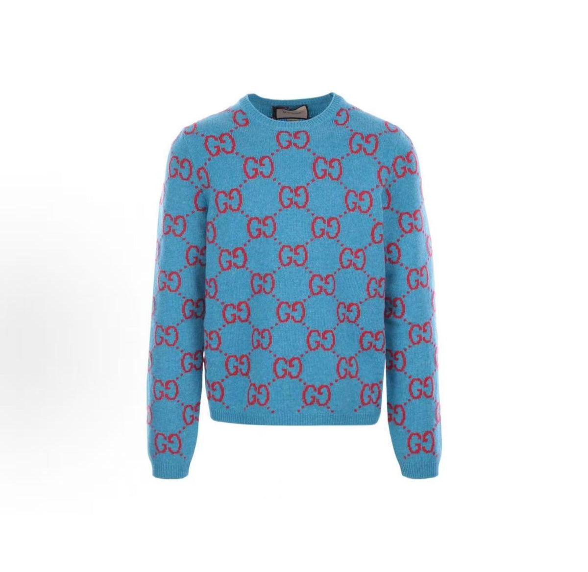 GUCCI SS22 GG Embroidered Knitted Wool Sweater for Men - Blue