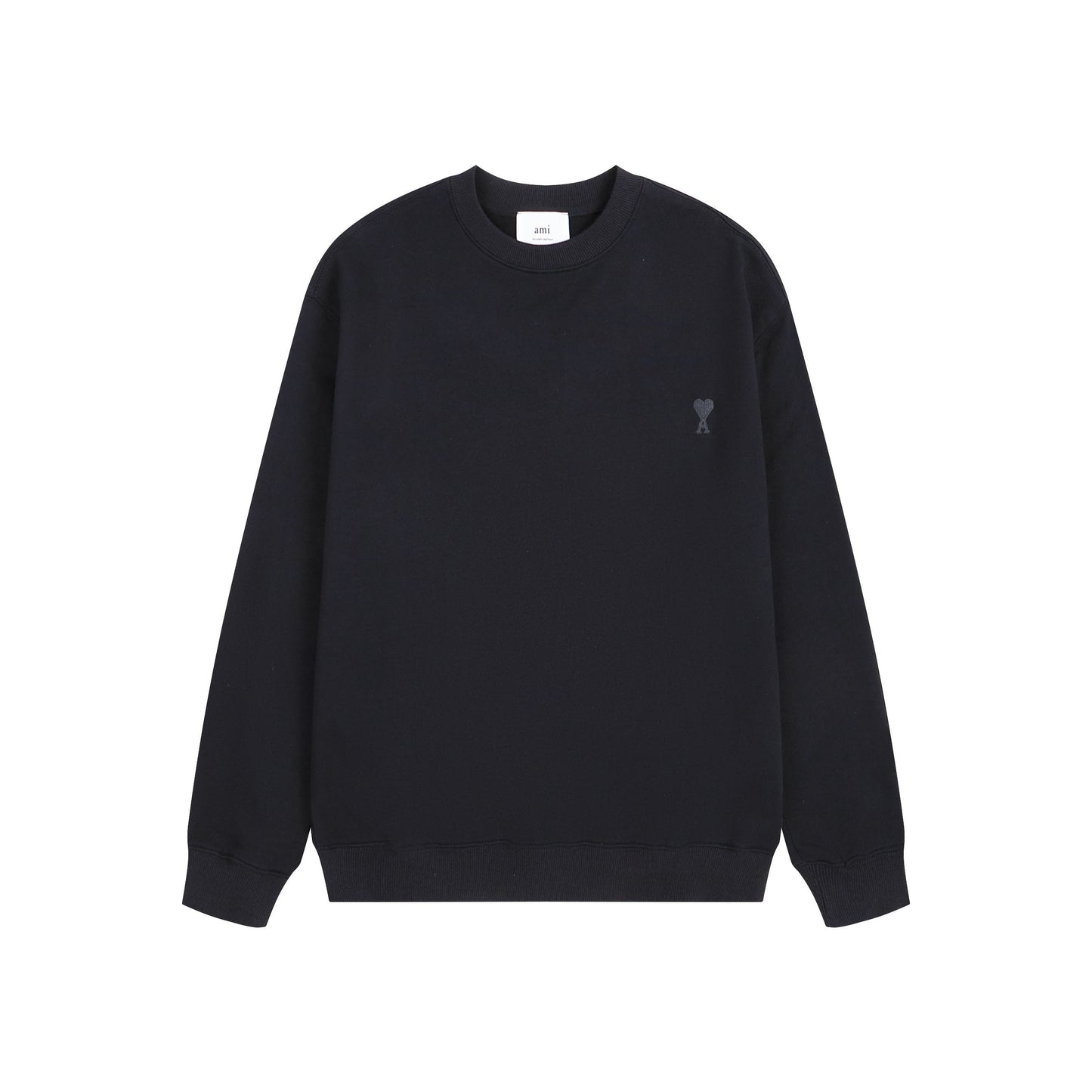 AMI Solid Color Crew Neck Hoodie Black