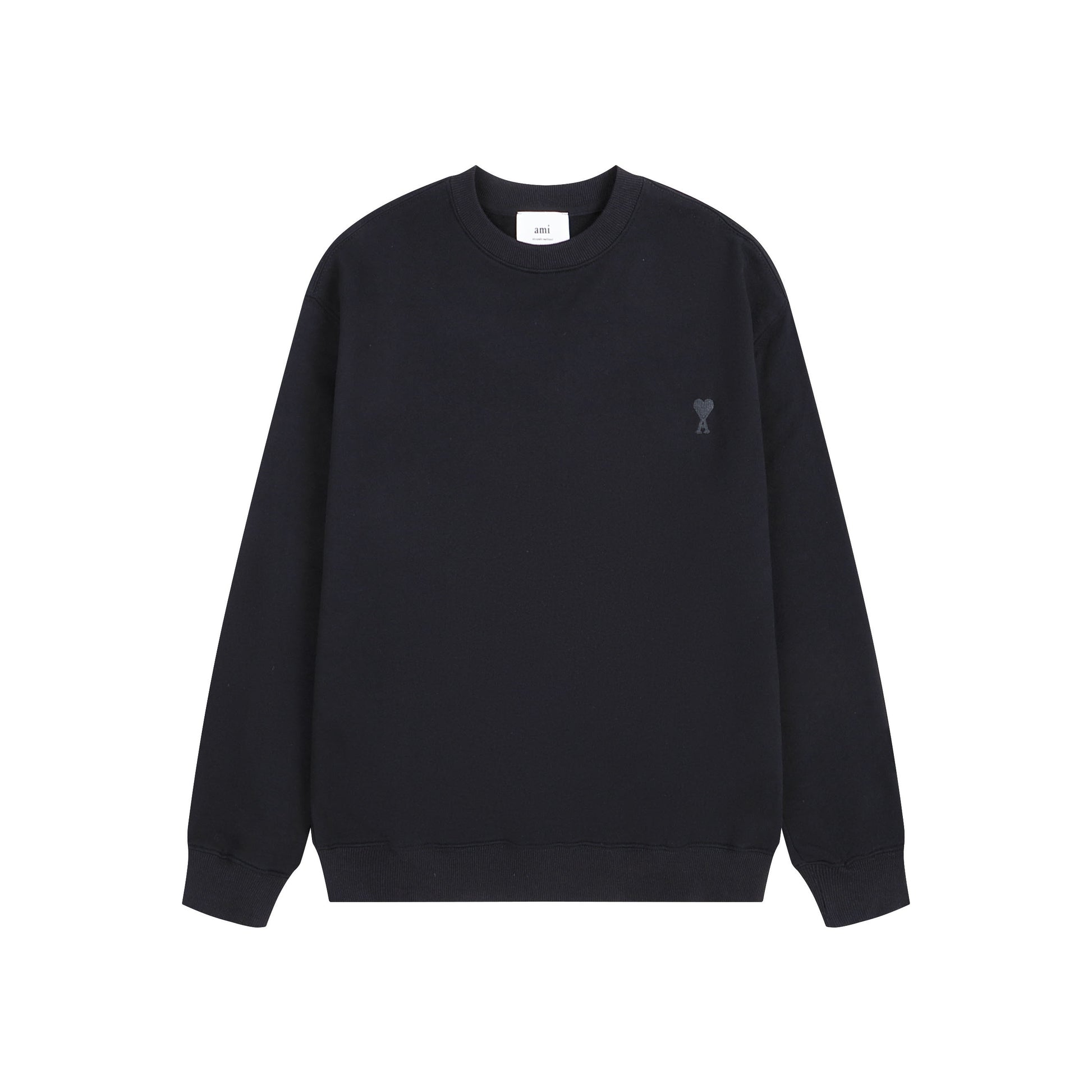 AMI Solid Color Crew Neck Hoodie Black