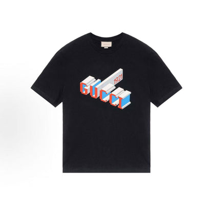 GUCCI Gucci Lettered Number Crewneck Short-Sleeved T-Shirt for Men - Black