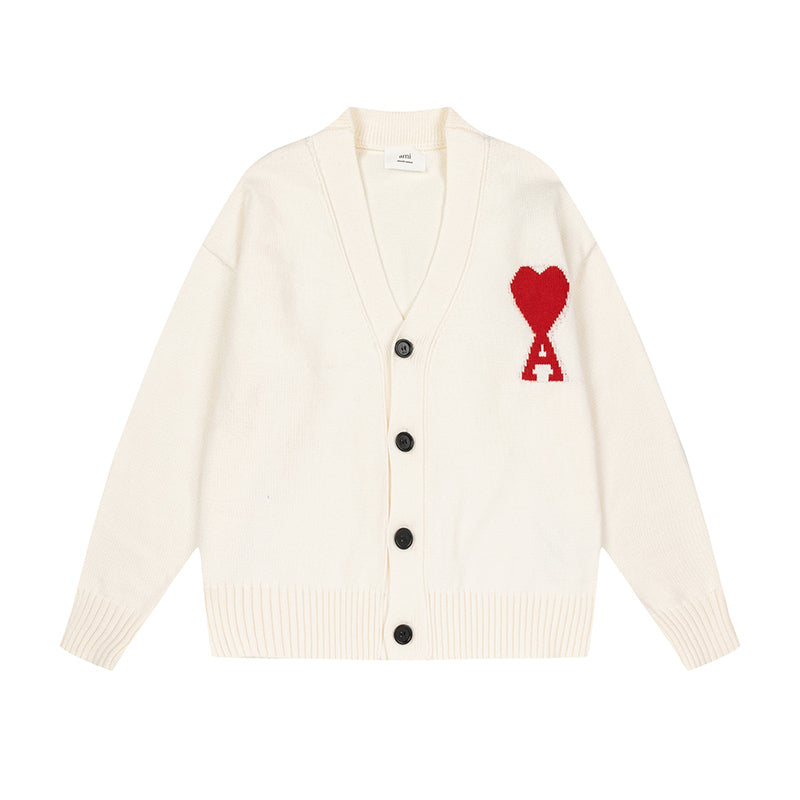 AMI Logo Cardigan Sweater Cream