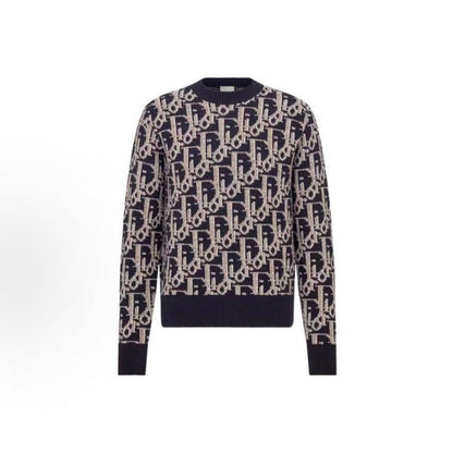 DIOR DIOR Seasonal New Product FW22 Long-sleeved Pullover with Logo Pattern Printed All Over Men's Style Navy Blue Sweater