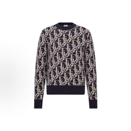 DIOR DIOR Seasonal New Product FW22 Long-sleeved Pullover with Logo Pattern Printed All Over Men's Style Navy Blue Sweater