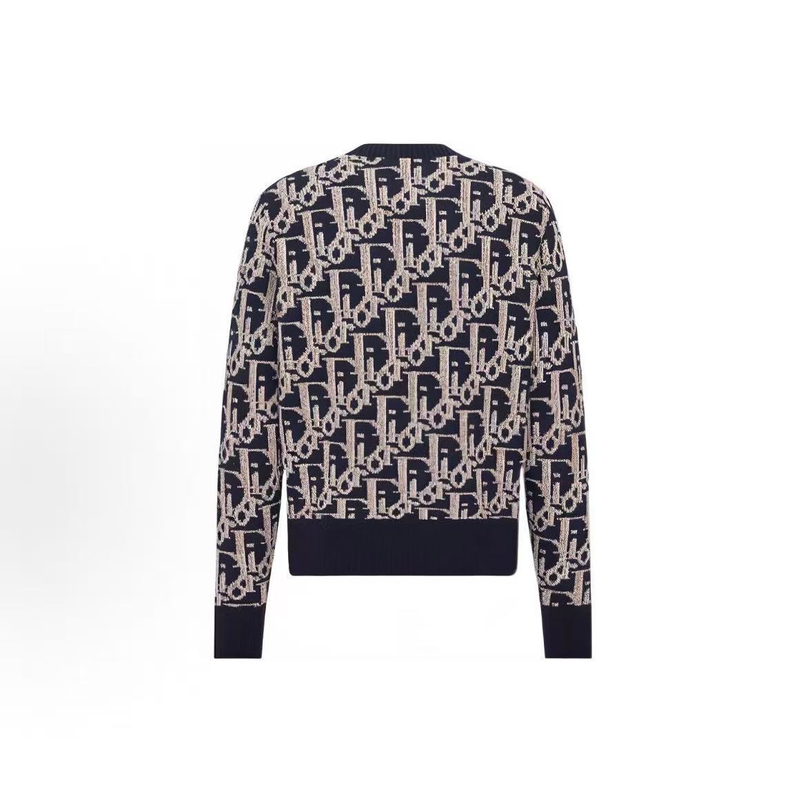 DIOR DIOR Seasonal New Product FW22 Long-sleeved Pullover with Logo Pattern Printed All Over Men's Style Navy Blue Sweater