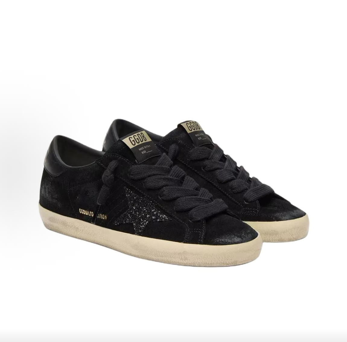 Golden Goose Super-Star Ltd Women's Black Low-Top Sneakers – Round Toe, Lace-Up, Glitter Star, Leather Heel Tab
