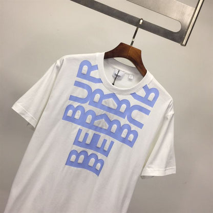 BURBERRY LOGO PRINT COTTON OVERSIZED T-SHIRT IN WHITE/BLUE – BRS005