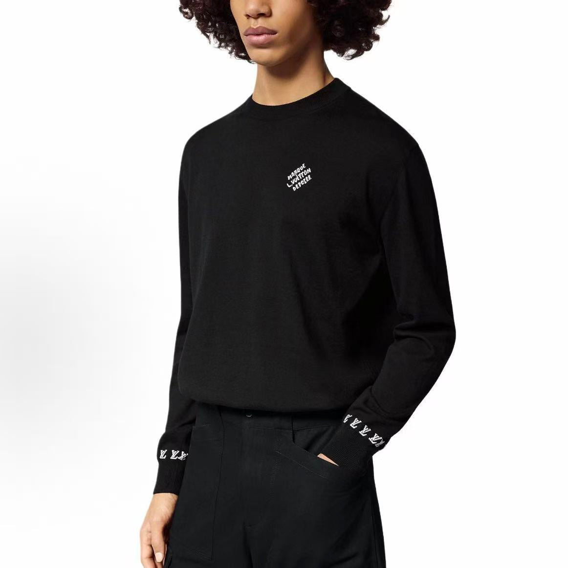 LOUIS VUITTON Solid-color Round-neck Long-sleeved Shirt for Men - Black