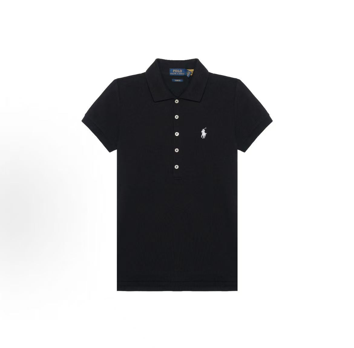 Ralph Lauren FW22 Solid-color Casual Straight-Tee Short-Sleeved Polo Shirt - Slim Fit - Women's - Black