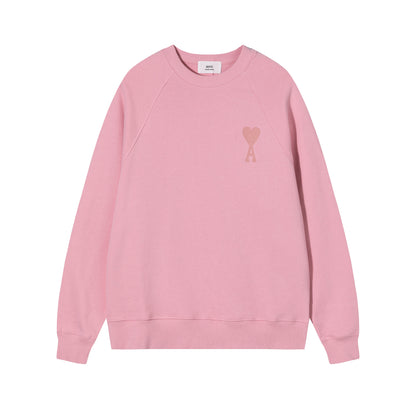 AMI  Solid Color Logo Crewneck Hoodie Pink