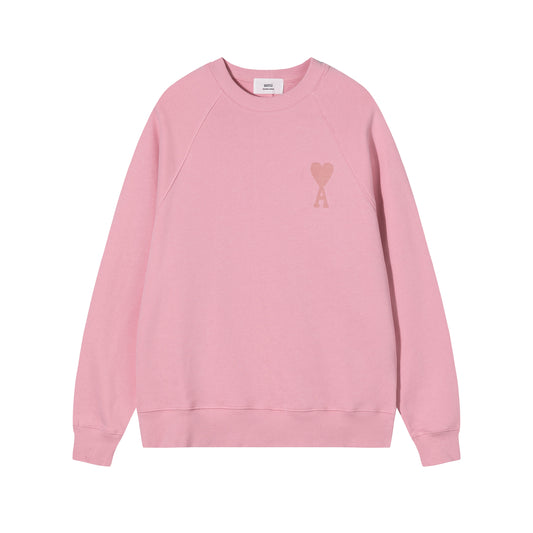 AMI  Solid Color Logo Crewneck Hoodie Pink