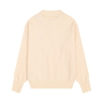 AMI Small Logo Button Polo Sweatshirt Cream