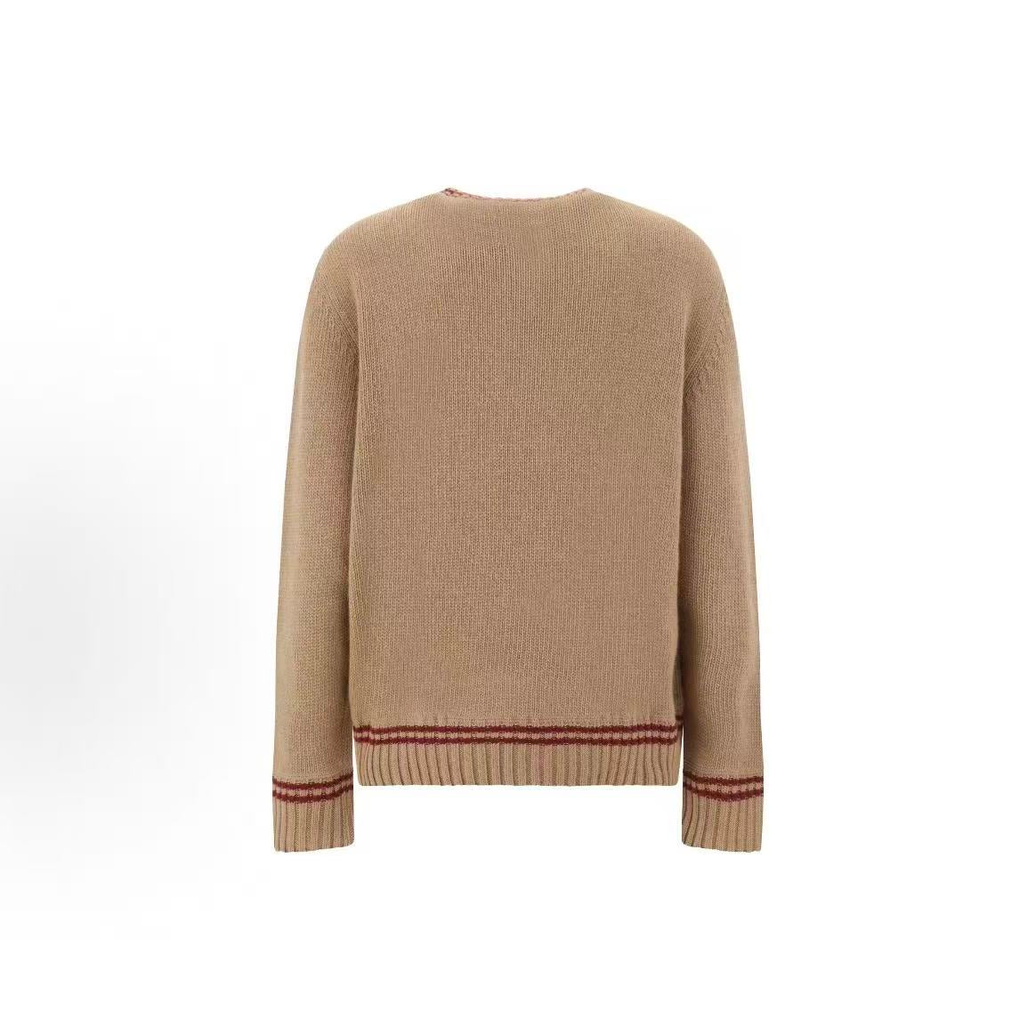 PRADA Prada FW24 Logo Wool Round-neck Long-sleeve Cashmere Sweater for Women in Beige