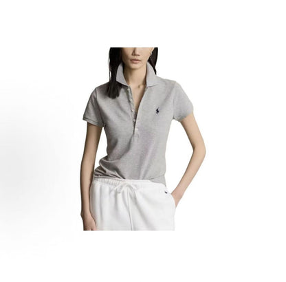 Ralph Lauren SS24 Solid-color Logo Embroidered Pullover Short-Sleeved Polo Shirt for Women - Gray