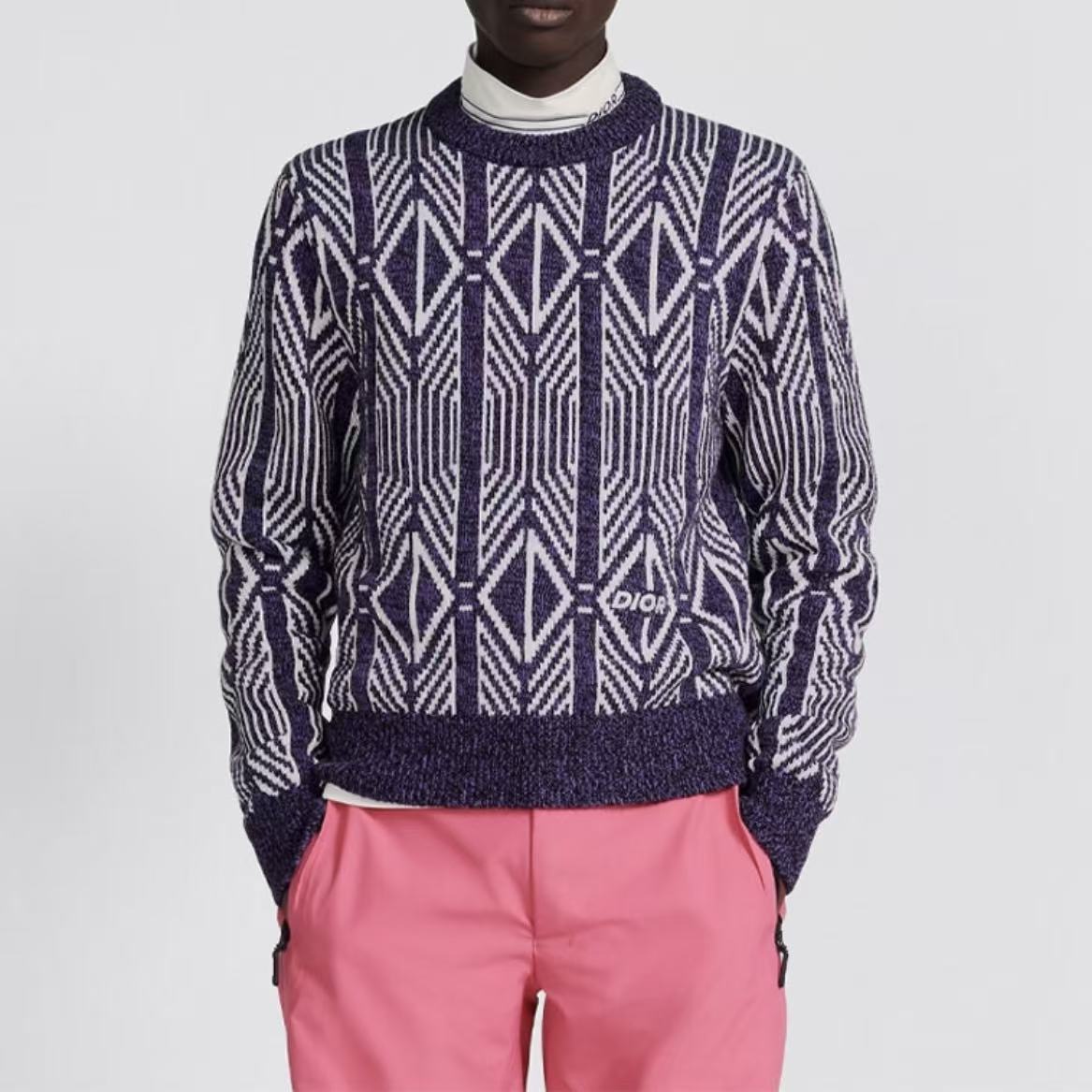 DIOR (Dior) SS22 Rectangle Stripe Round-neck Pullover Long-sleeved Sweater for Men in Purple