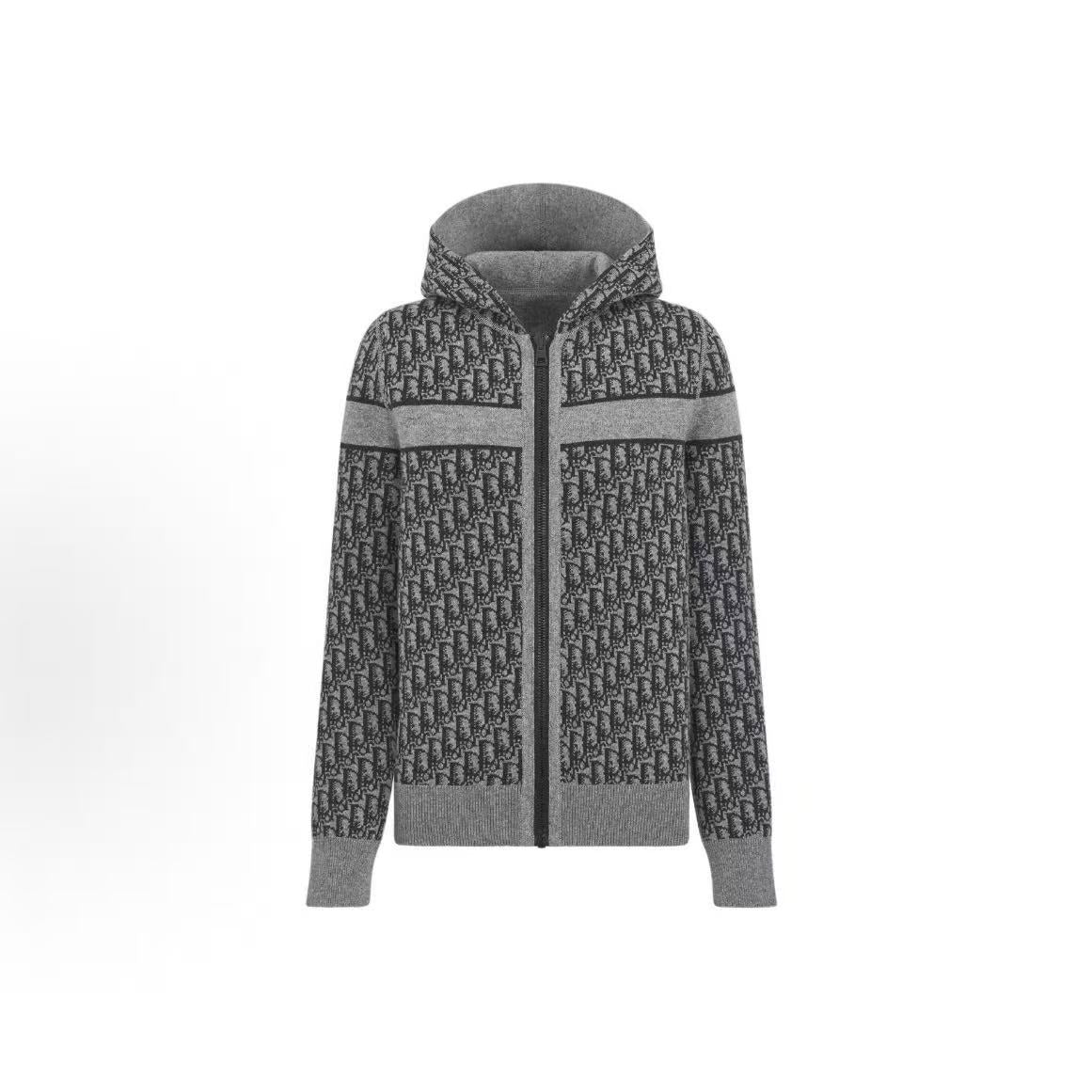 DIOR (Dior) FW25 ALPS Limited Edition Collection for Ladies - Oblique Patterned Cashmere Blend Knitted Double-sided Hooded Long-Sleeved Blouse - Women's Style