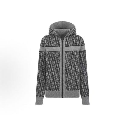 DIOR (Dior) FW25 ALPS Limited Edition Collection for Ladies - Oblique Patterned Cashmere Blend Knitted Double-sided Hooded Long-Sleeved Blouse - Women's Style