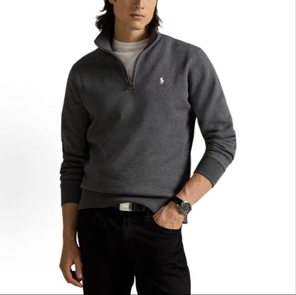 Ralph Lauren Small Spur Embroidered Logo Pattern Cotton Blended High-neck Two-sided Knitted Quarter-Zip Pullover Long-Sleeve Polo Shirt Men's Style