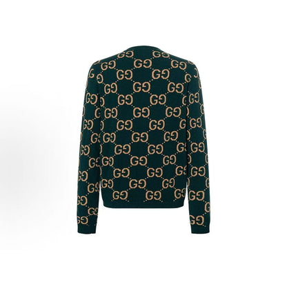GUCCI GG Lettered Jacquard Round-neck Pullover Long-sleeved Sweater for Men in Green
