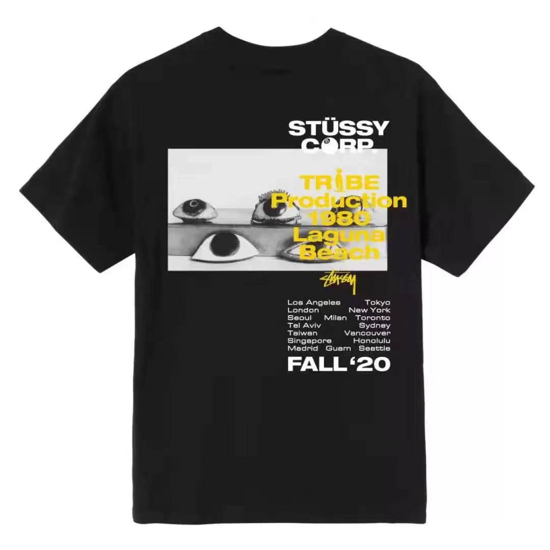 STUSSY EYEBALL TRIBE TEE BLACK