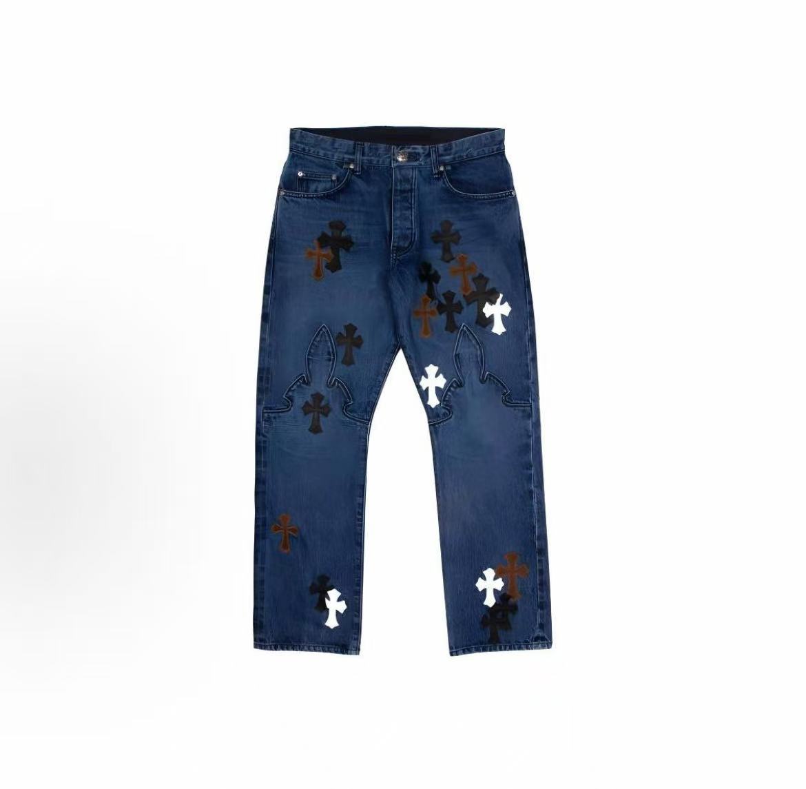 Chrome Hearts SS23 Cross-strap Cuffed Jeans - Denim Pants - Men's Style - Dark Blue
